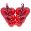Red Three Sizes Hanging Glass Hearts (set of 6)